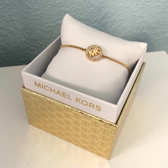 NWT authentic MK gold pave logo slider bracelet - Picture 2 of 6